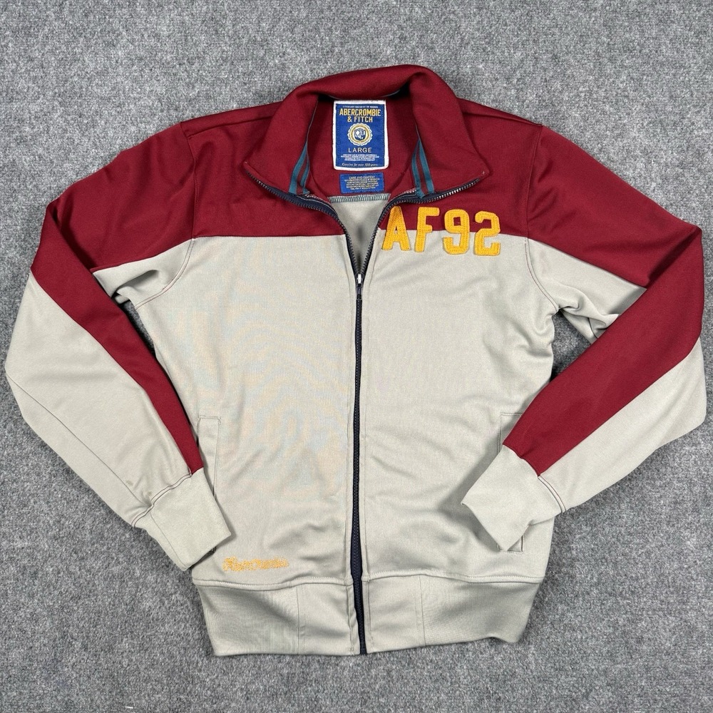 Abercrombie & Fitch Mens Large AF92 Track Jacket Colorblock Burgundy Gray Y2K